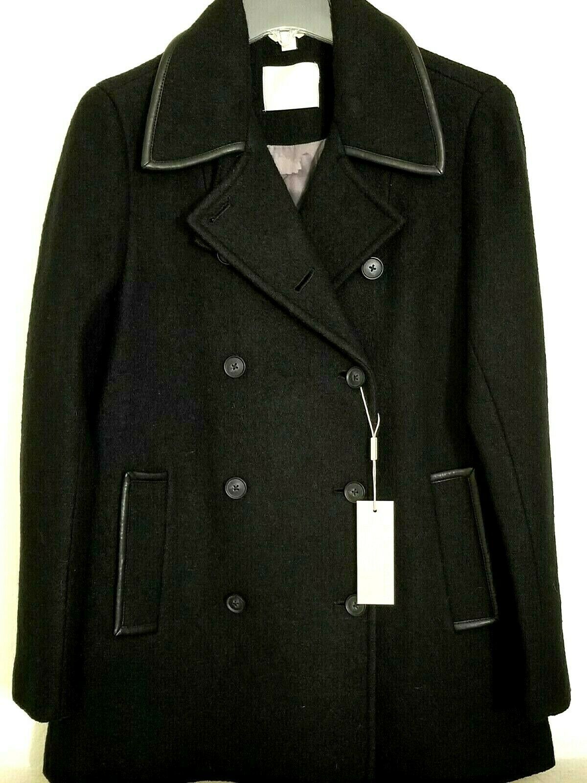 Primary image for SOIA & KYO EMMIE BLACK WOOL COAT LAMBSKIN LEATHER TRIM SZ LNWT