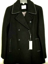 Soia &amp; Kyo Emmie Black Wool Coat Lambskin Leather Trim Sz Lnwt - £156.64 GBP