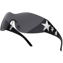Rimless Y2K Sunglasses Star Wrap Around Glasses 2000S Accessories For Women Men  - £23.97 GBP