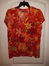 Chico&#39;s Travelers Sz.3 ( XL) Top Red Multi Floral Short Sleeve  - £18.45 GBP