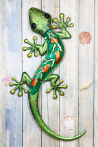 Ebros Crawling Green Vibrant Colors Metal Lizard Gecko 3D Wall Decor 18.5&quot;L - £26.09 GBP