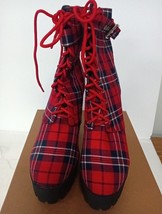 Yolkomo Womens Platform Boots Lace Up Buckle Strap Chucky Heel Size 12 CCap - £22.14 GBP