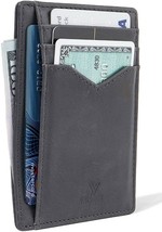 Front Card Pocket Slim Mens Wallet RFID Blocking Plain Waxy Genuine Leather Grey - £41.54 GBP
