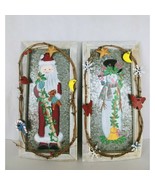 2 homemade christmas wooden framed painted tin wall shelf decor 19&quot;x 9.5&quot; - $29.61