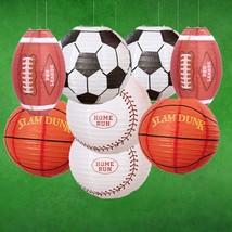 8Pcs Sports Paper Lanterns Football Party Decoration Set, Large 12 Inch, Soccer  - £27.17 GBP