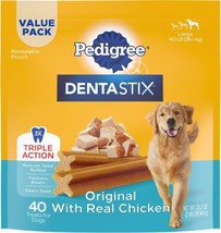 Pedigree Dentastix Large Original Chicken Flavor Dental Dog Treats, 40 c... - $26.40