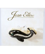 Whale Pin Brooch Enamel with Rhinestones Black with Green Eye NEW by Jea... - $149.58 MXN