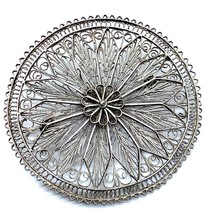 Antique Signed Made in Palestine Silver 900 Bezalel Filigree Round Floral Brooch - £67.26 GBP