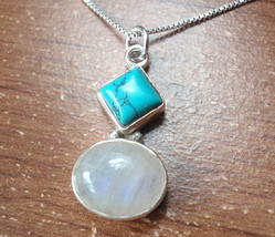 Moonstone Turquoise Square and Oval 925 Sterling Silver Pendant Corona Sun - £5.38 GBP