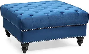 Glory Furniture Nola Velvet Ottoman in Navy Blue - $467.99