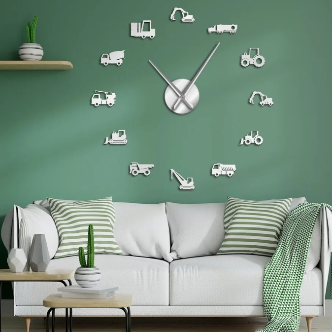 Tractors Trucks Construction Giant Frameless DIY Wall Clock Home Office ... - $22.99+