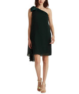Lauren Ralph Lauren Women&#39;s Chiffon One-Shoulder Dress - Deep Pine-Size 4 - £59.01 GBP