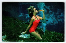 Weeki Wachee Mermaid Florida Vintage Postcard Lady Drinks Soda Underwater Chrome - £7.28 GBP