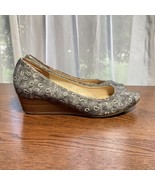 Cole Haan Wedge Womens 7 Blue Air Printed Low Heel Peep Toe Shoe D41223 EUC - $31.24