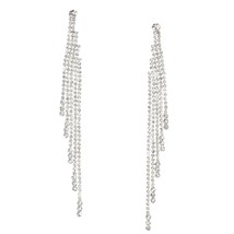 Claires Silver Rhinestone 4 in Fringe Drop Earrings Pierced Post Prom Ne... - £6.73 GBP