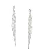 Claires Silver Rhinestone 4 in Fringe Drop Earrings Pierced Post Prom Ne... - $8.95