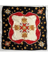 St. John vintage silk Square scarf hand rolled 34” Crowns Medal Black Re... - $1,401.30 MXN