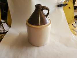  Vintage Unmarked Brown &amp; Cream Colored Stoneware Jug    Has Some Chips  - $46.74