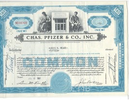Chas. Pfizer and Co.,Inc. Stock Certificate 1951 Blue with 4-Tax Stamps ... - £10.83 GBP