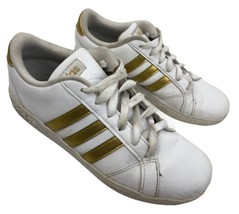 Adidas Ladies tennis shoe size 4.5 white with gold trim Cloudfoam leather  - £15.64 GBP