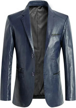 Blue Men&#39;s Genuine Lambskin Leather Blazer Coat Handmade Stylish Party F... - £94.94 GBP+