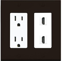 RiteAV - 15 Amp Power Outlet 2 Port HDMI Decora Wall Plate - Brown/White - $20.78