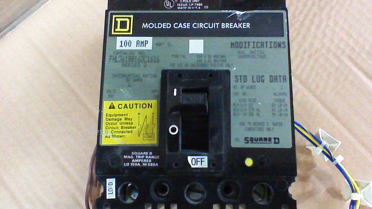 SQUARE D FHL3610016DC1616  BREAKER / 3P 100AMP / 600VDC MAX /24VDC LOW V... - $158.59
