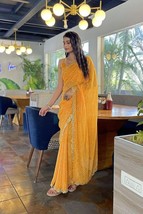 Sari Indian Saree Yellow Bollywood Georgette Saree Designer Printed Wedd... - $48.52