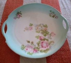 Vintage PM Bavaria Hand Painted Cake Plate Mint Green With Pink Roses - £21.42 GBP