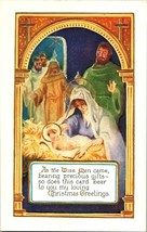 Christmas Vintage Postcard Nativity Wise Men Jesus Holiday Greetings Embossed - £6.28 GBP
