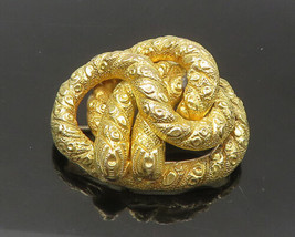 14K GOLD - Vintage Antique Shiny Etched Hollow Snakes Motif Brooch Pin - GB059 - £668.13 GBP