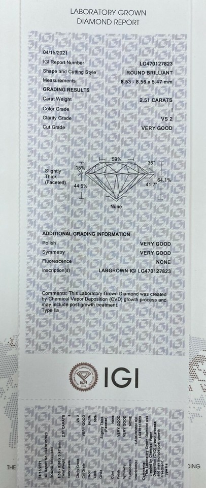 Lot of 2 CVD Lab Grown Round Cut Diamonds IGI Certified TCW = 5.01 Cts I VS2 Item image 5