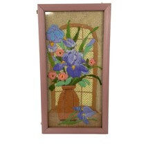 VTG Crewel Floral Vase Bouquet Framed 90&#39;s Finished Textile Yarn Fiber W... - £26.32 GBP