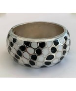 Black &amp; White Circular Stripe Geometric Print Cuff Bracelet 1.25&quot; Wide - $190.40 MXN