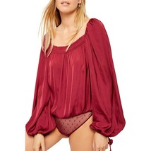 Free People Another Round Pomegranate Peasant Sleeve Blouse Thong Bodysu... - $29.21