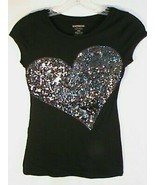 EXPRESS Tee T-shirt top black sequin-heart-embellishment women&#39;s-XXS sof... - $27.44 CAD