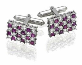 14k White Gold Plated 4.00Ct  Round Simulated Ruby Wedding Shirt Cufflin... - £88.74 GBP