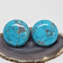 Vintage Blue Faux Turquoise Howlite Stone Large Round Clip On Earrings - £13.50 GBP