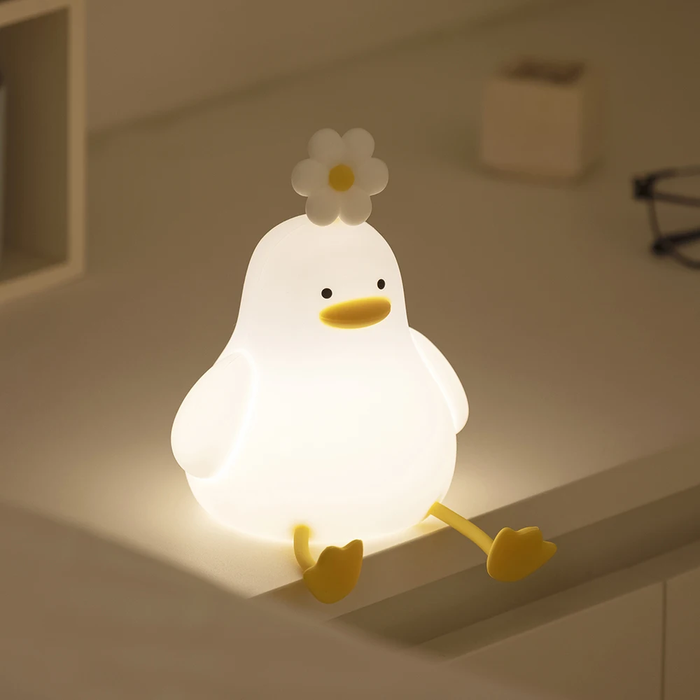 Cute Duck Led Night Light USB Rechargeable Nightlights Silicone Lamp Touch - £10.92 GBP