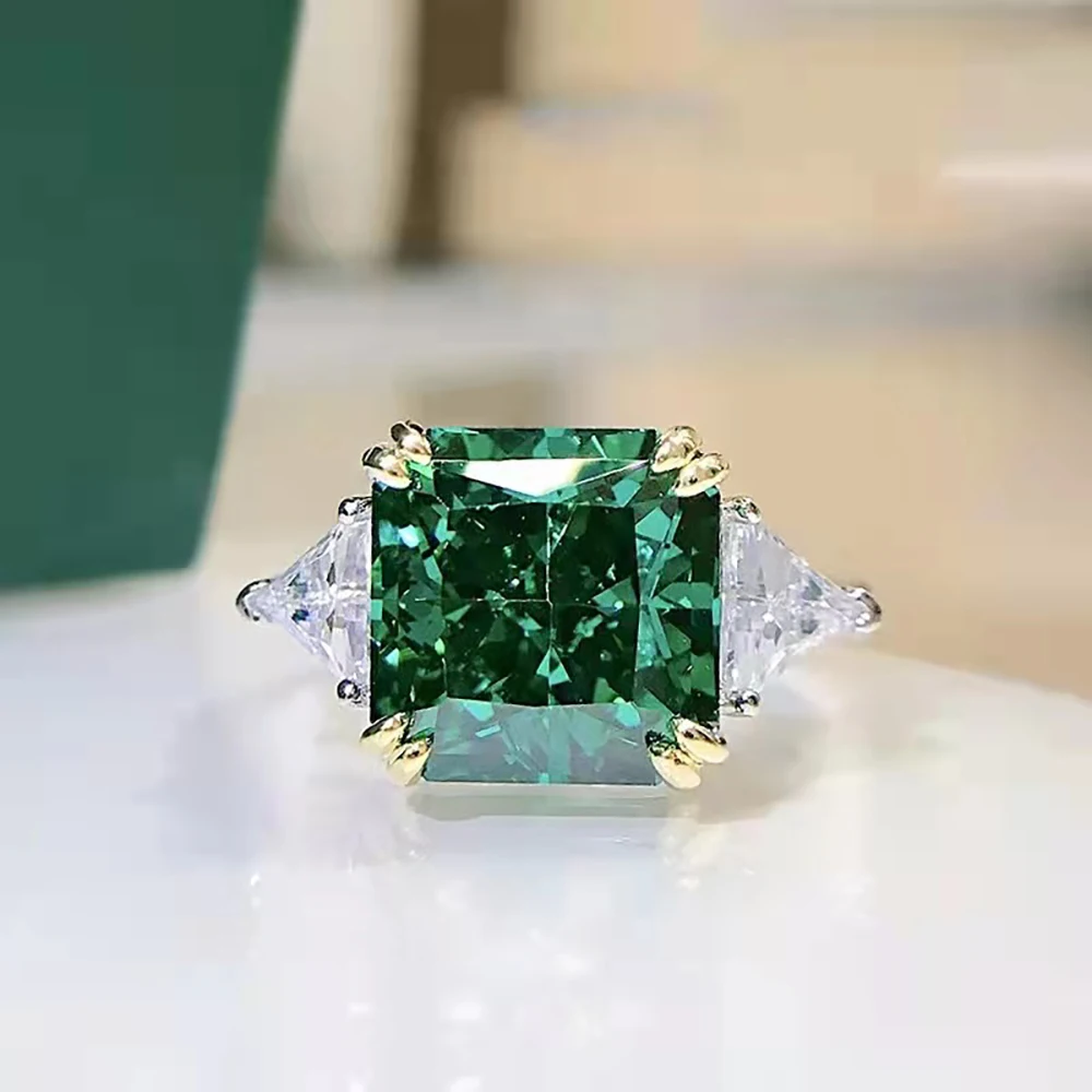 New 100% 925 Sterling Silver 10*10MM Green Tourmaline Rings for Women Charms Wed - £54.85 GBP