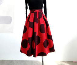 RED Polka Dot Pleated Midi Skirt Women Custom Plus Size Polyester Holiday Skirt image 8