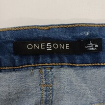 One 5 One MS20270Z Women's Blue Pencil Stretch Denim Slit Skirt Pockets Size L image 3