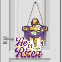 He Is Risen Door Sign with LED Lights Easter Cross Religious Door Hanging Sign E - £19.51 GBP