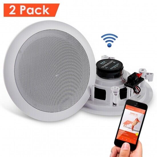 Dual 6.5 Bluetooth Ceiling, Wall Speakers, 2-Way Flush Mount Home Speaker Pair - £93.72 GBP