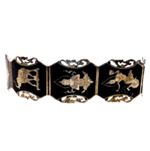 Siam Sterling Silver Bracelet Goddess Elephants Black Onyx  Filigree Cutout - £75.92 GBP