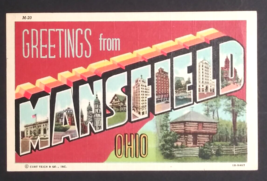 Greetings from Mansfield Ohio OH Large Letter c1940s Linen Curt Teich Postcard - £4.77 GBP