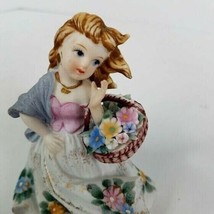 Lefton Floral Figurine 4.5" Girl With A Basket Of Flowers KW125A Vintage - £15.68 GBP