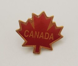 Canada Canadian Maple Leaf Red &amp; Goldtone Lapel Hat Pin Tie Tack Pinchback - $14.65