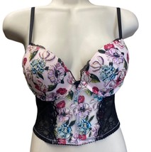 Victoria&#39;s Secret Floral embroidered Very Sexy Push-Up Bra Corset Bustier 32 C - £49.82 GBP