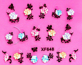 Nail Art 3D Stickers Stones Design Decoration Tips Flowers White Black XF648 - £2.28 GBP